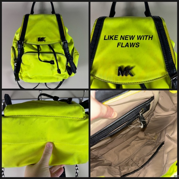 NEON YELLOW MICHAEL KORS BACKPACK WITH LEATHER STRAPS - Picture 1 of 1